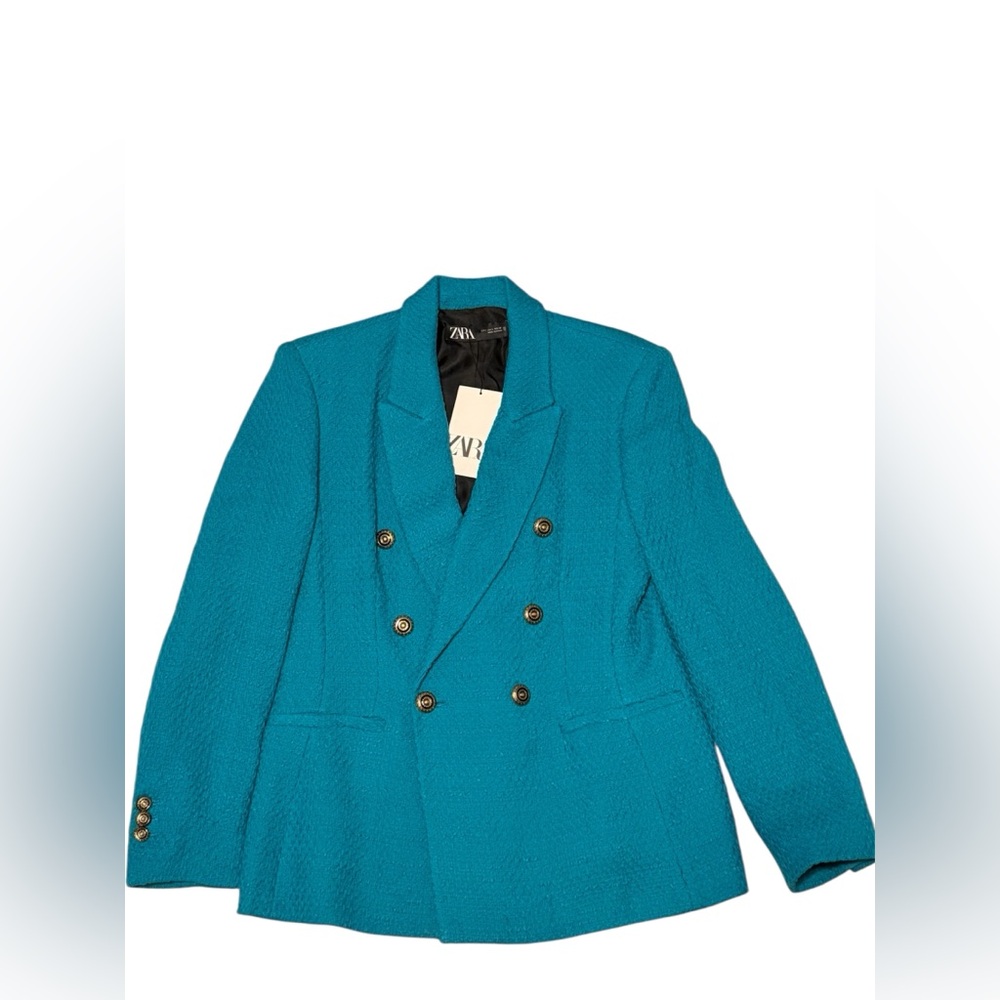 ZARA Teal Double-Breasted Blazer with Gold Buttons
